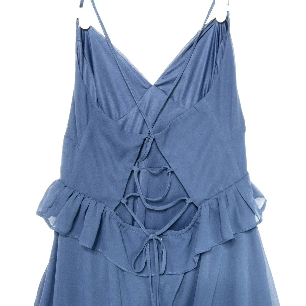 Lulus Captivating Class Lace Up Cross Back Tiered Ruffle Maxi Dress Womens XL